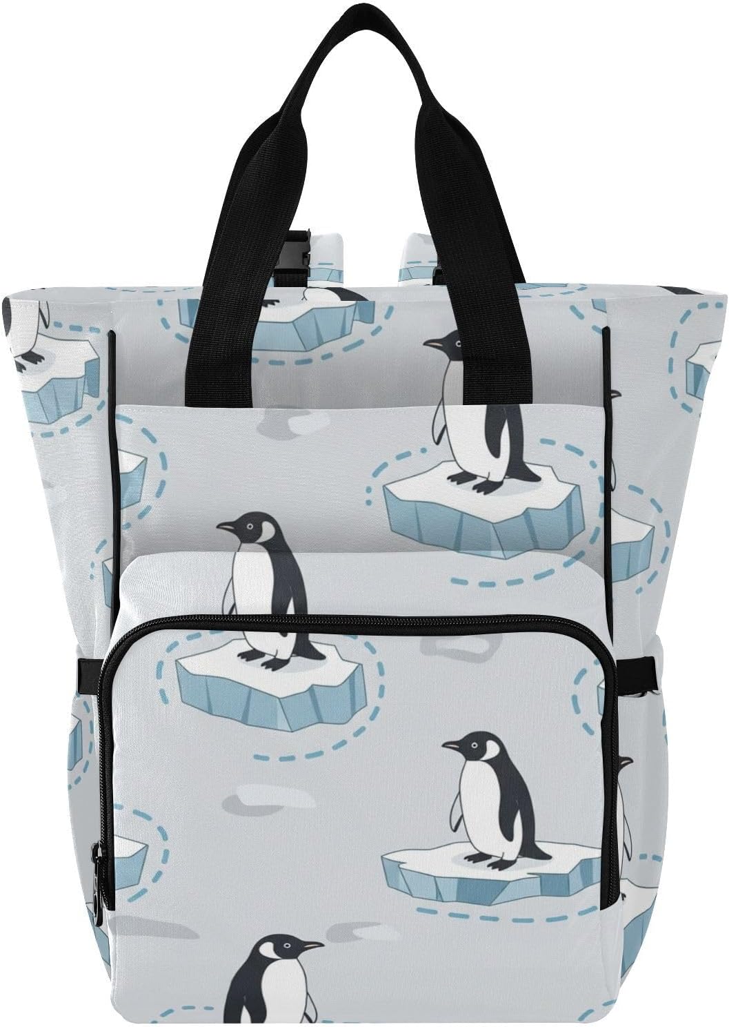 SPRIPORT Penguins Icebergs White Print Diaper Bag Backpack for Baby Boys Girls Multifunction Baby Essentials Travel Tote with Stroller Straps & Bottle Storage Baby Diaper Bag for Traveling