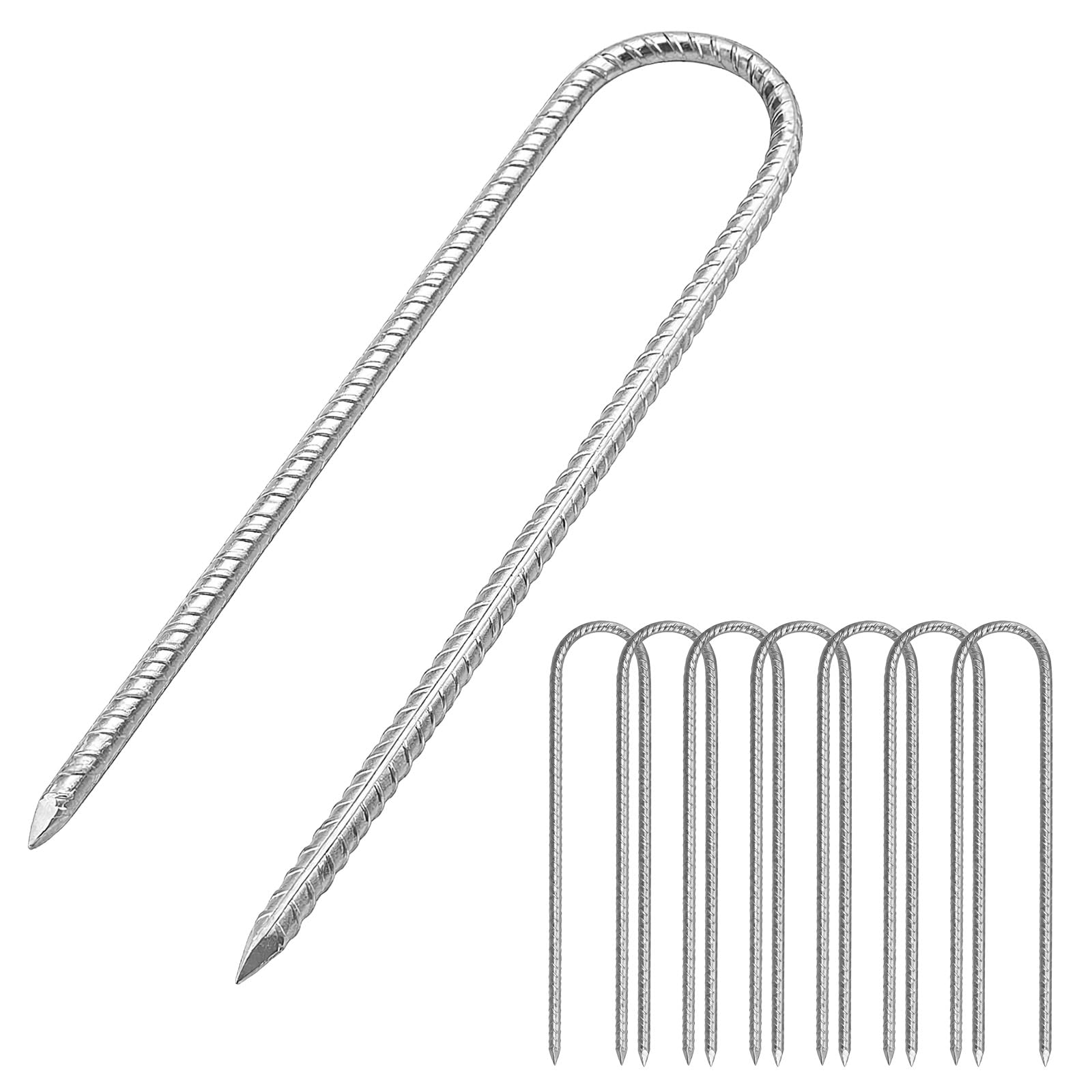 SUNNYNEST 8 Pack Ground Stakes Heavy Duty, U Shape Rebar Tent Pegs Metal, Trampoline Anchor Kit Garden Pegs for Camping, Fences, Sheds & Ground Anchoring (30cm)