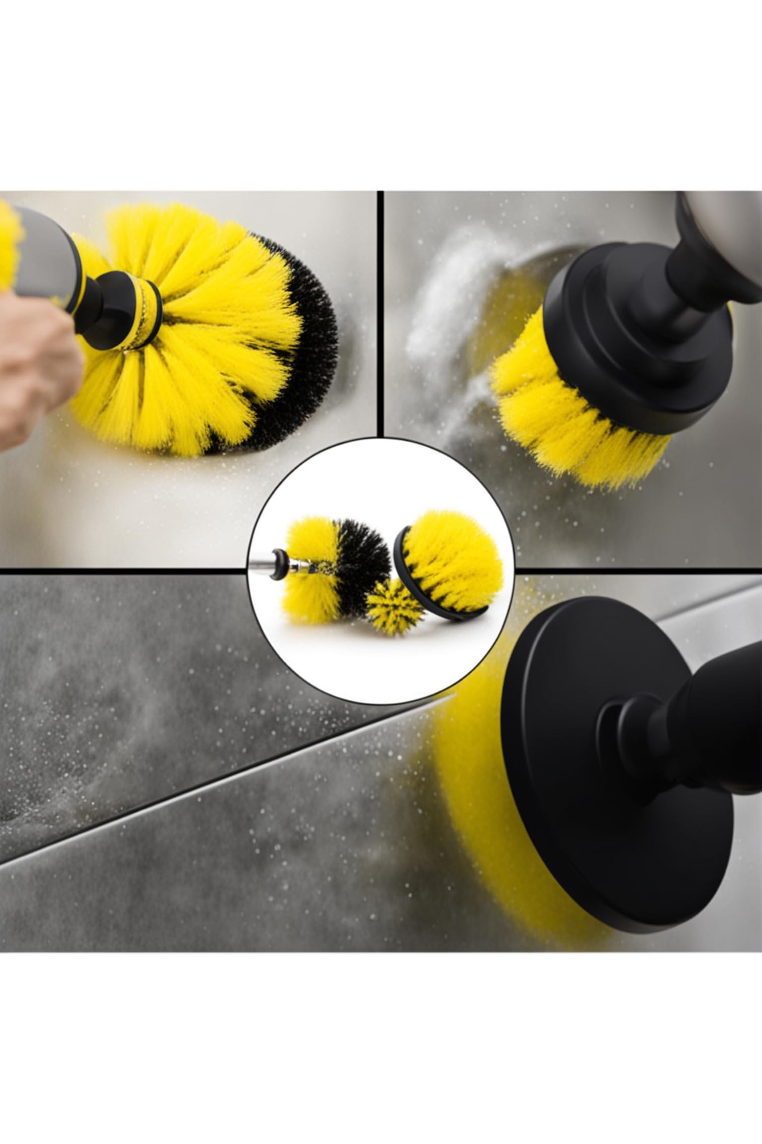 Busstier Matkap Ucu Temizleme Fırça Seti 3'lü Çok Amaçlı Temizlik Fırça Seti Matkap Ucuna Takılan Sert Kıllı Fırçalar Banyo Fayans Küvet Lavabo Halı ve Araba Temizliği İçin