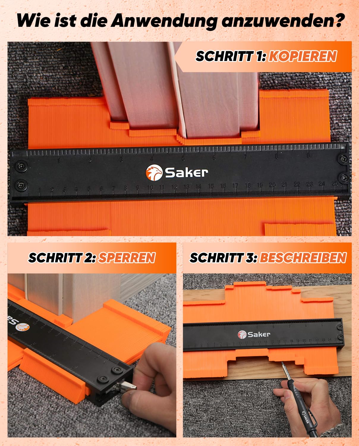 Saker Set di calibro per contorni, 25 + 12 cm, regalo di Natale per papà, uomini, artigiani, scrittori in legno, strumenti di misurazione e marcatura precisi, per fai da te, falegnameria e lavori di