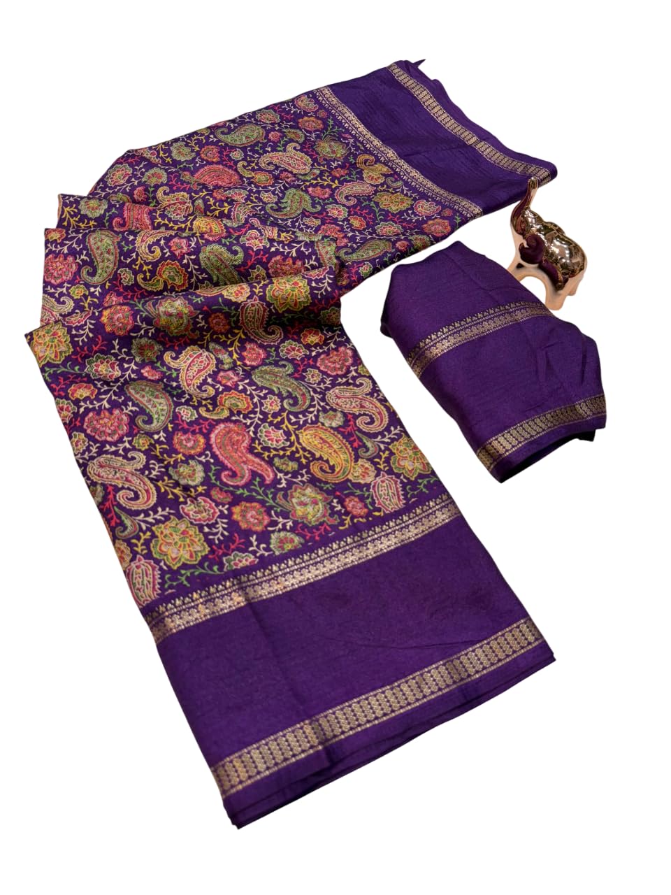 Tussar Silk Saree With Extraordinary Floral Print Zari Woven Border Designer Pallu Attach Blouse Piece-image-38