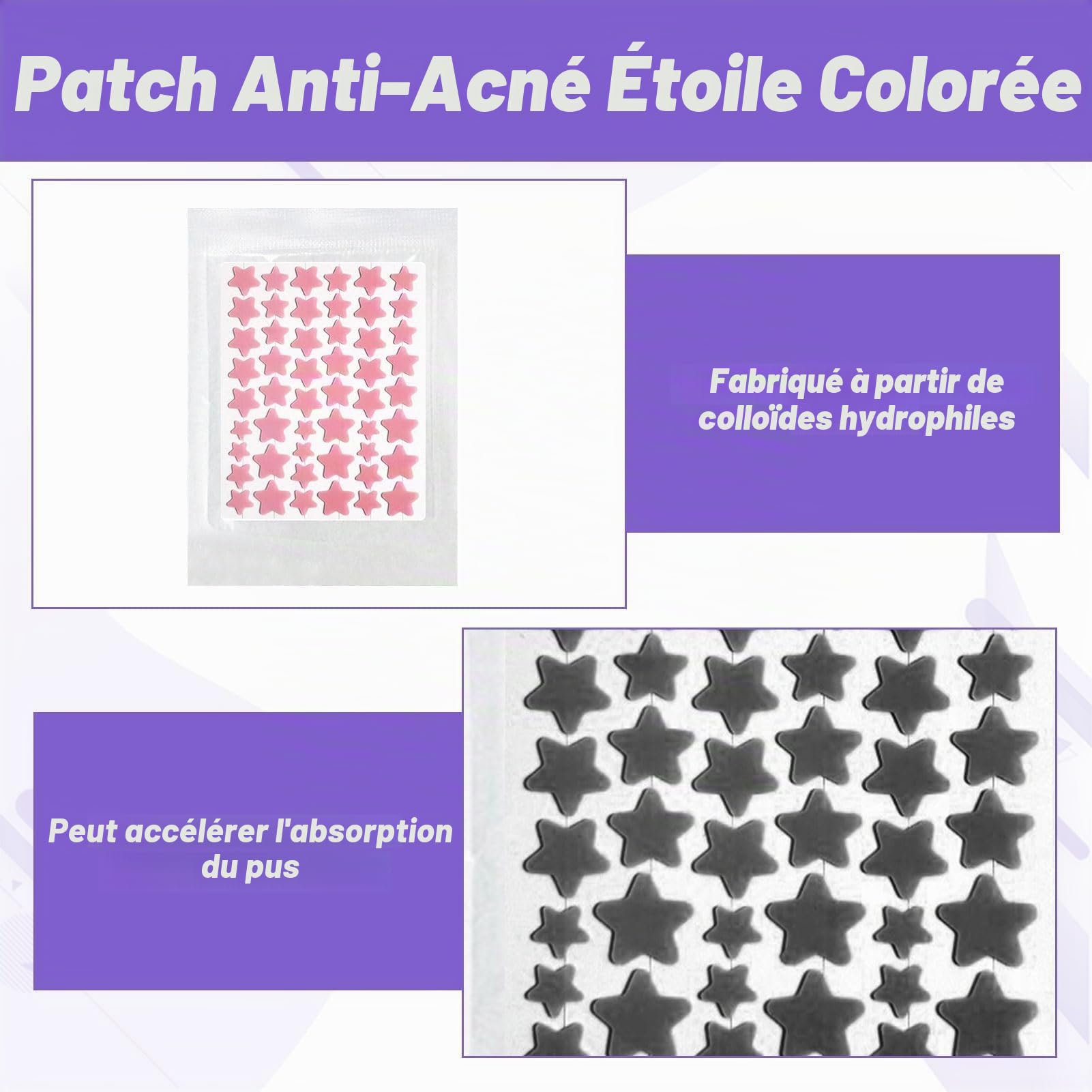 Pimple Patches, 408 pièces Pa tch Bouton Invisible Naturel Hydrocolloïde Acné Pa tch utilisation de jour et de nuit, Patch Bouton Etoile, Pimple Patch Star, Avec Huile De Tea Tree Et Acide Salicylique