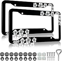 Vista 1 de LIN KANG Marcos de matrícula de hibisco – Paquete de 2 marcos de matrícula para mujer, soportes decorativos para placa de automóvil, marco de placa