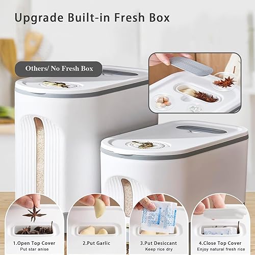 Miniatura 6 de Dispensador de arroz de 22 libras, recipientes de cereales sellados a prueba de humedad, dispensador de cereales con tapa con taza medidora y