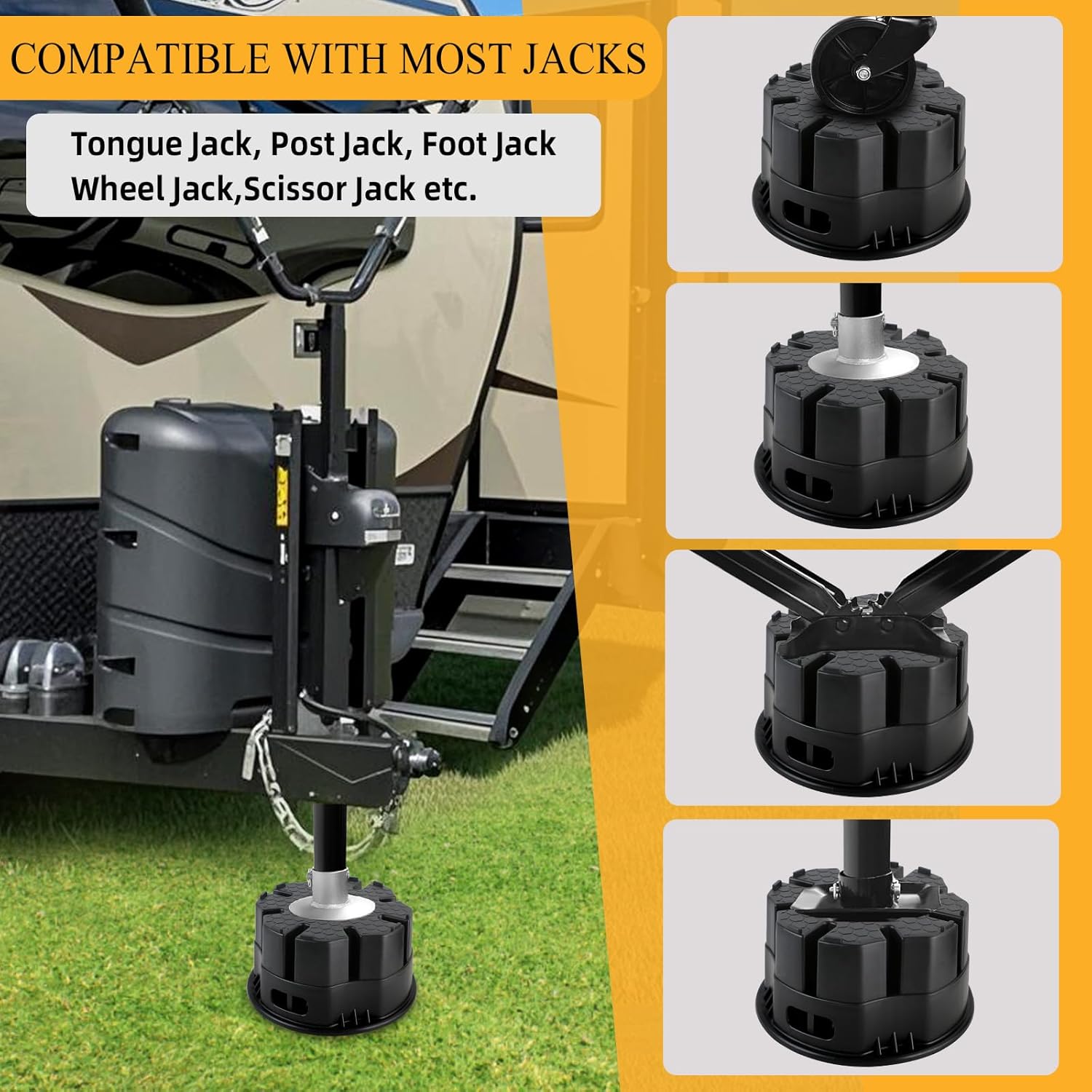 RV Trailer Jack Block with Bag with Storage Bag, Universal Fit for Travel Trailers, 5th Wheels, Tongue Jacks, Scissor Stabilizers, Heavy Duty Leveling Blocks with Anti-UV Protection 4 PCS