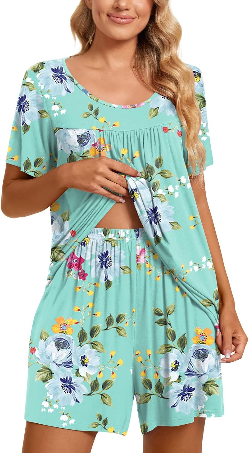 TAOHUADAO 2 Piece Women's Short Sleeve Pajama Sets, Lounge Sleepwear Ladies Pjs Sets with Pockets - Image 2