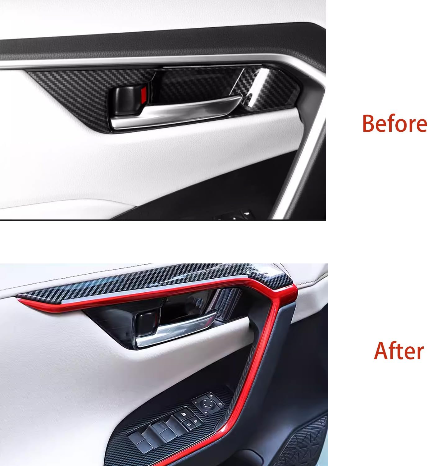 Interior Inner Armrest Frame Handle Cover for Toyota RAV4 2019 2020 2021 2022 2023 2024 Door Handle Cover Decoration Trim Car Accessories 4PCS/Set ABS Red