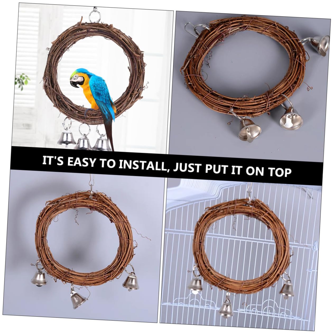 KESYOO Parrot Vine Swing Hanging Climbing Rattan Chew with Bells for Parakeets Cockatiels and Birds Pet Supplies for Beak Grinding and Play