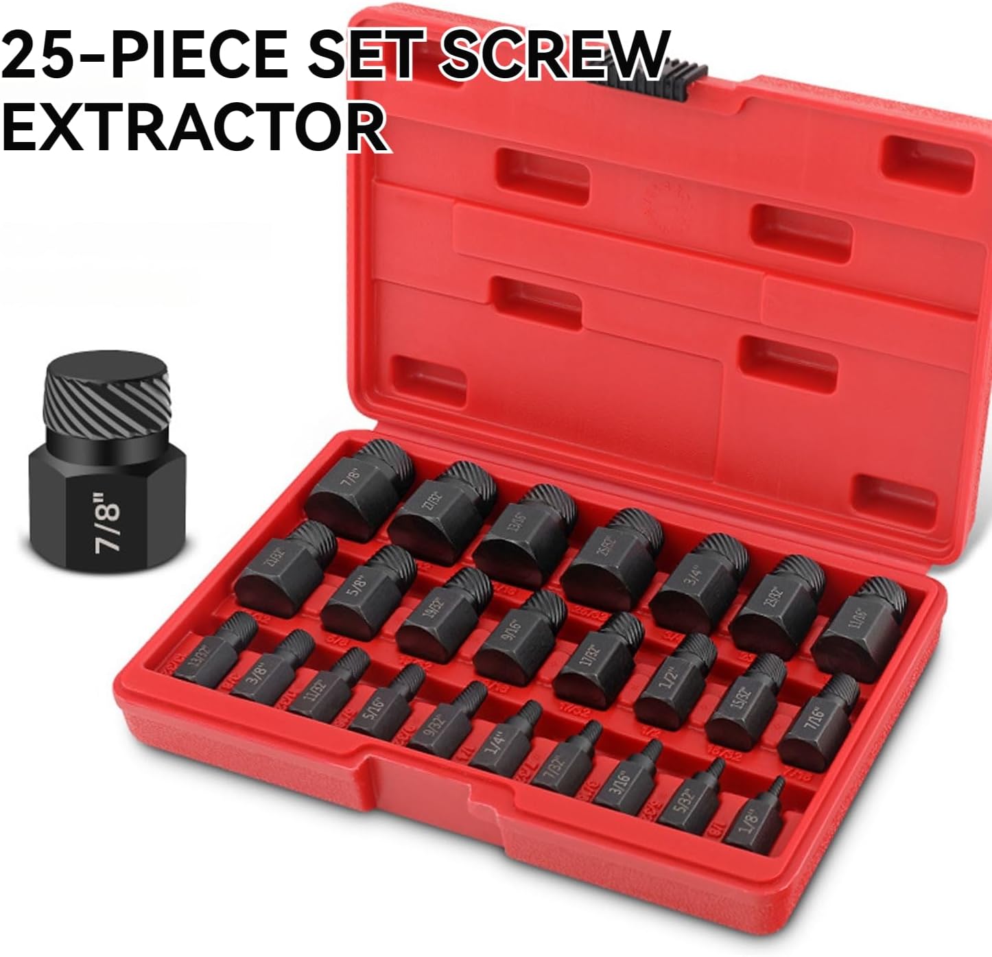 25 PCS Screw Extractor Kit, Hex Head Extractor Kit, Damaged Extractor Kit with Size Markings, Multi-Spline Easy Out Extractor Set, Stripping Tool for Removing
