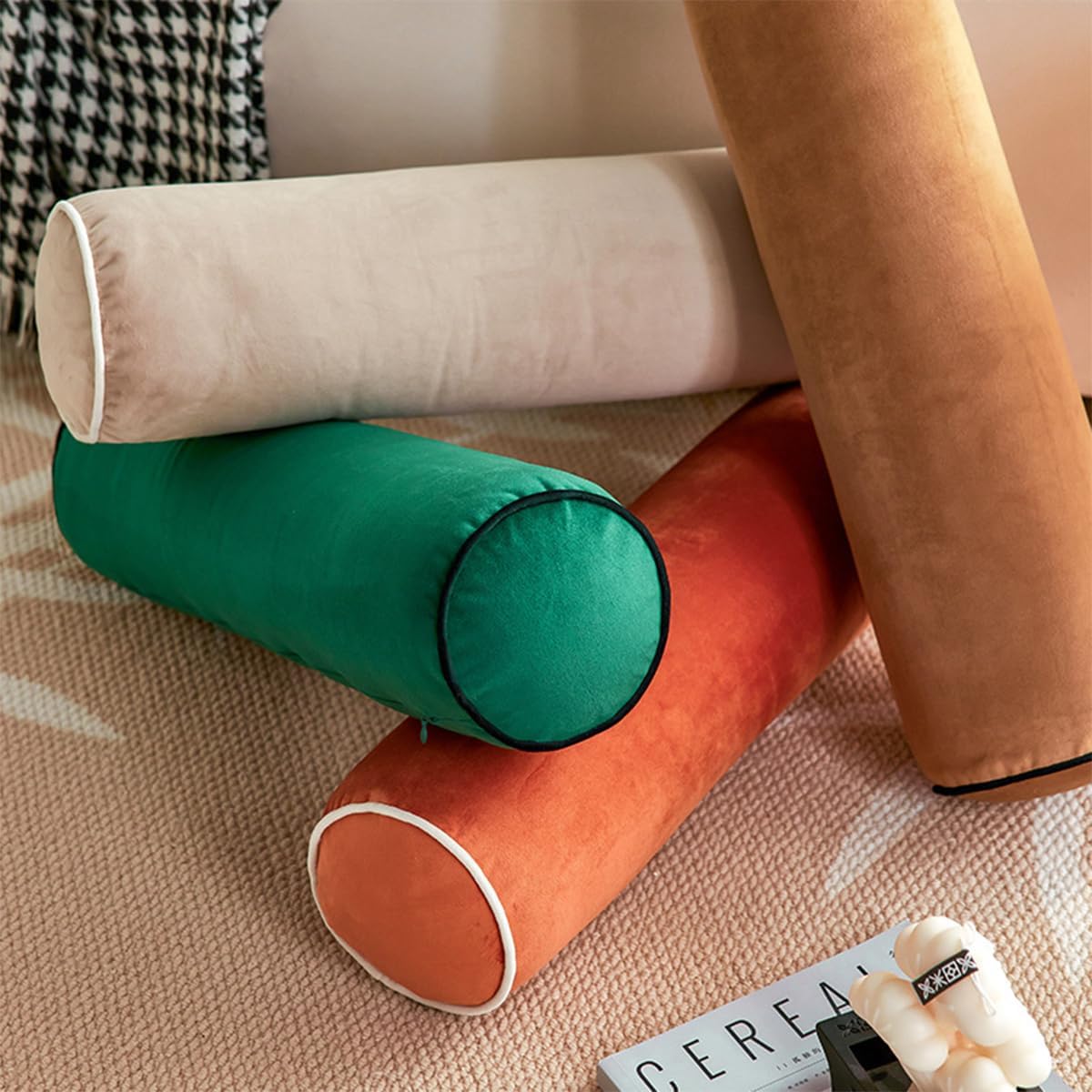 Cylinder Bolster Throw Pillow for Couch Sofa Decorative Round Roll Pillow Neck Support 22 * 6.7In Round Tube Roll Pillow for Head Leg Neck Pain Relief (Orange)