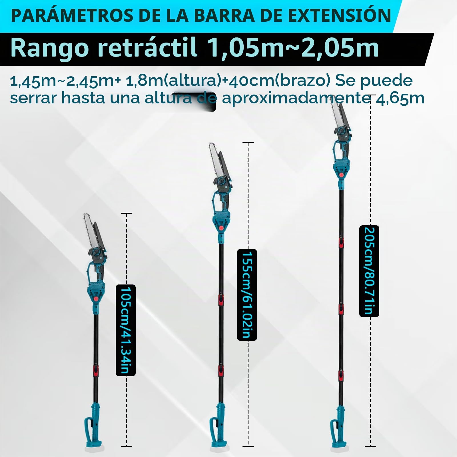 Motosierra profesional compatible con Makita 18 V | 6 pulgadas, sin escobillas, con mango telescópico y telescópico, podadora eléctrica, altura de trabajo de 4,5 m