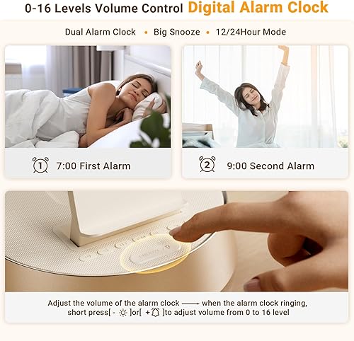 Miniatura 5 de Reloj despertador con estación de carga inalámbrica, reloj para dormitorio con luz nocturna regulable altavoz Bluetooth, estación de carga