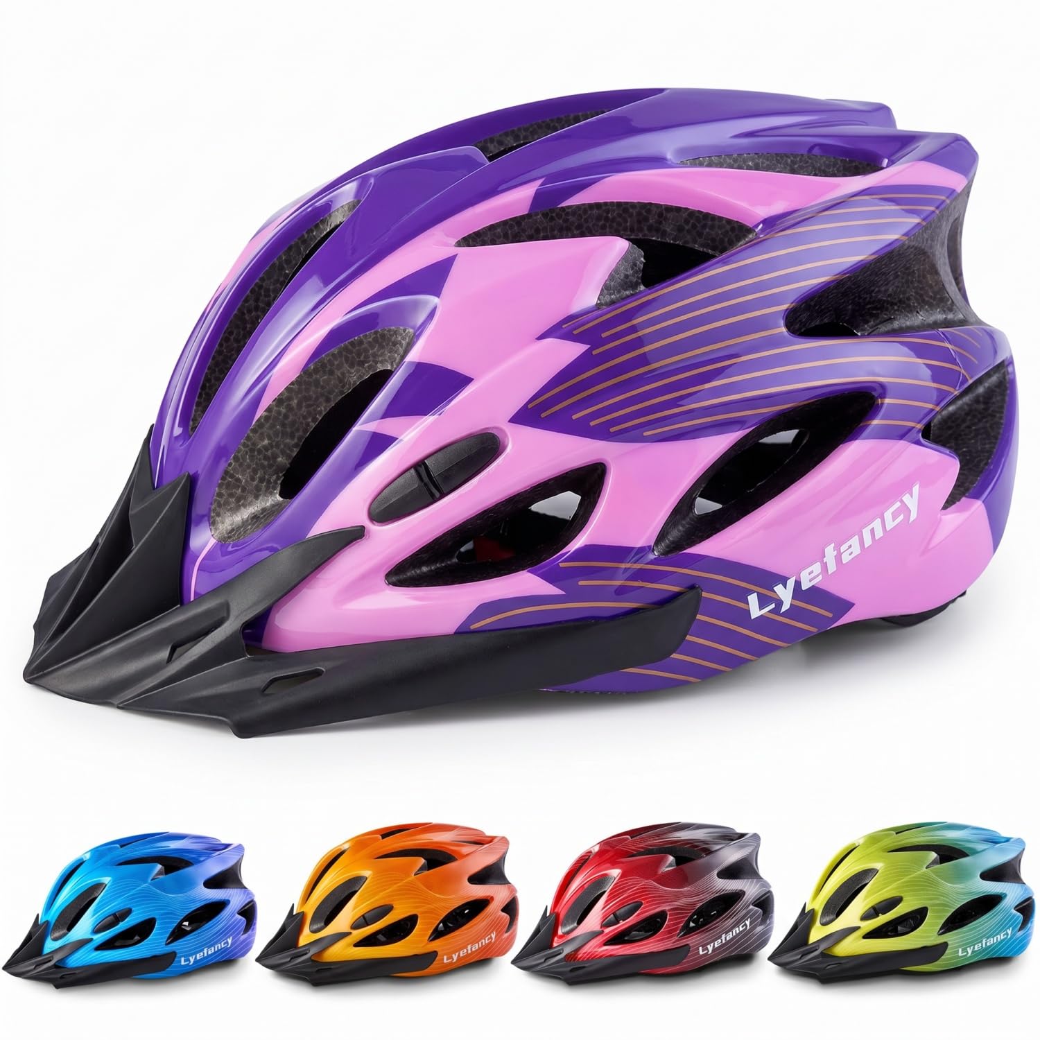 Kids Bike Helmet, Lyefancy Kids Helmet for 3-14 Years Old Boys Girls, Children Adjustable Helmet 50-59cm for Bicycle Scooter Skating Cycling with Visor (Pink+Purple)