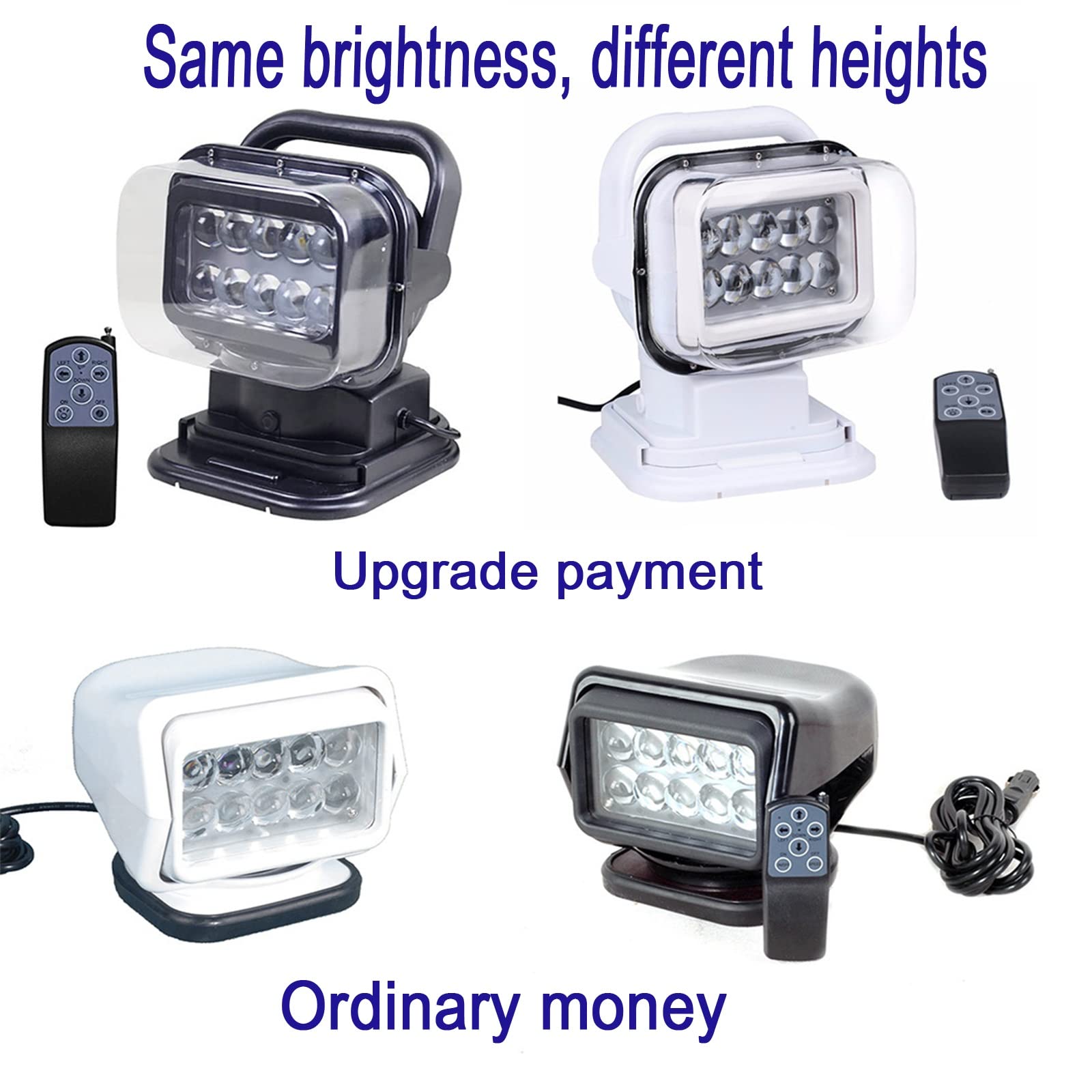 50w Led Search Light Marine Control remoto portátil 360 grados giratorio 9-36v Led con base magnética Led Work Light Spot Led Luces de conducción Luces antiniebla ( Color : 50w heightening black )
