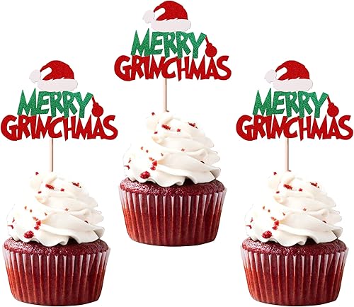 Vista 15 de Rsstarxi Paquete de 30 adornos navideños para cupcakes de hombre de jengibre con purpurina para baby shower, decoración para temática de Feliz