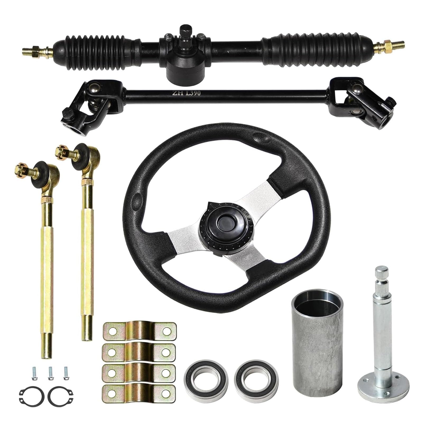 Bewinner Zestaw Kierownicy Go Kart 270 Mm z Wałem 380 Mm, Przekładnia