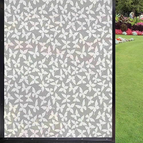 Película de privacidad para ventana de mariposa, película monocromática con temática natural, composición de pequeños insectos voladores