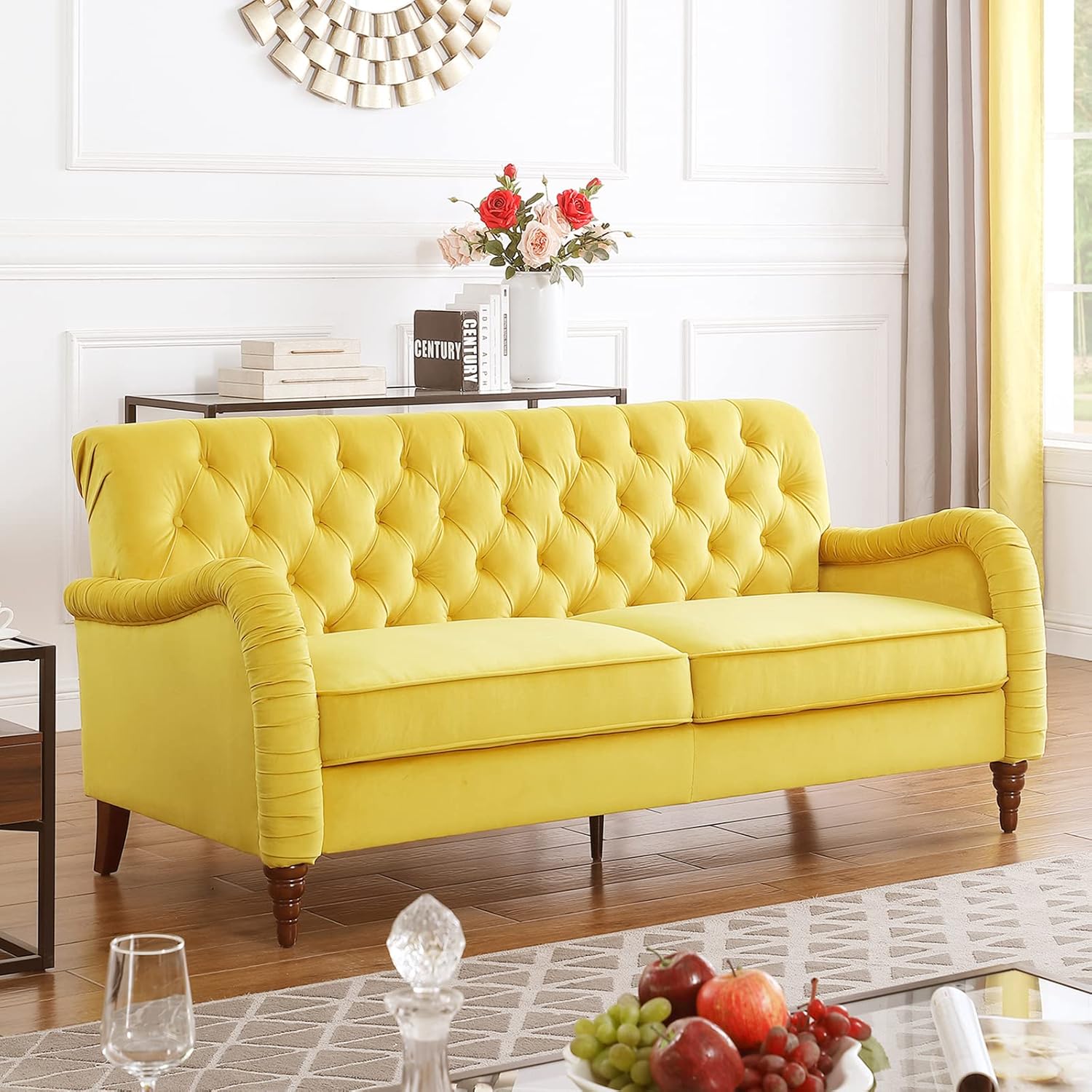 LUCKHAO Chesterfield Sofa,Modern 72" Velvet Couches for