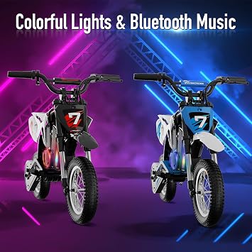 EVERCROSS EV12M PRO Children's Electric Motorcycle with 300 W Motor 18 km Long Range 12 Inch Pneumatic Tyres Bluetooth Music Colourful Lights Moto Cross for Children from 110 cm Height