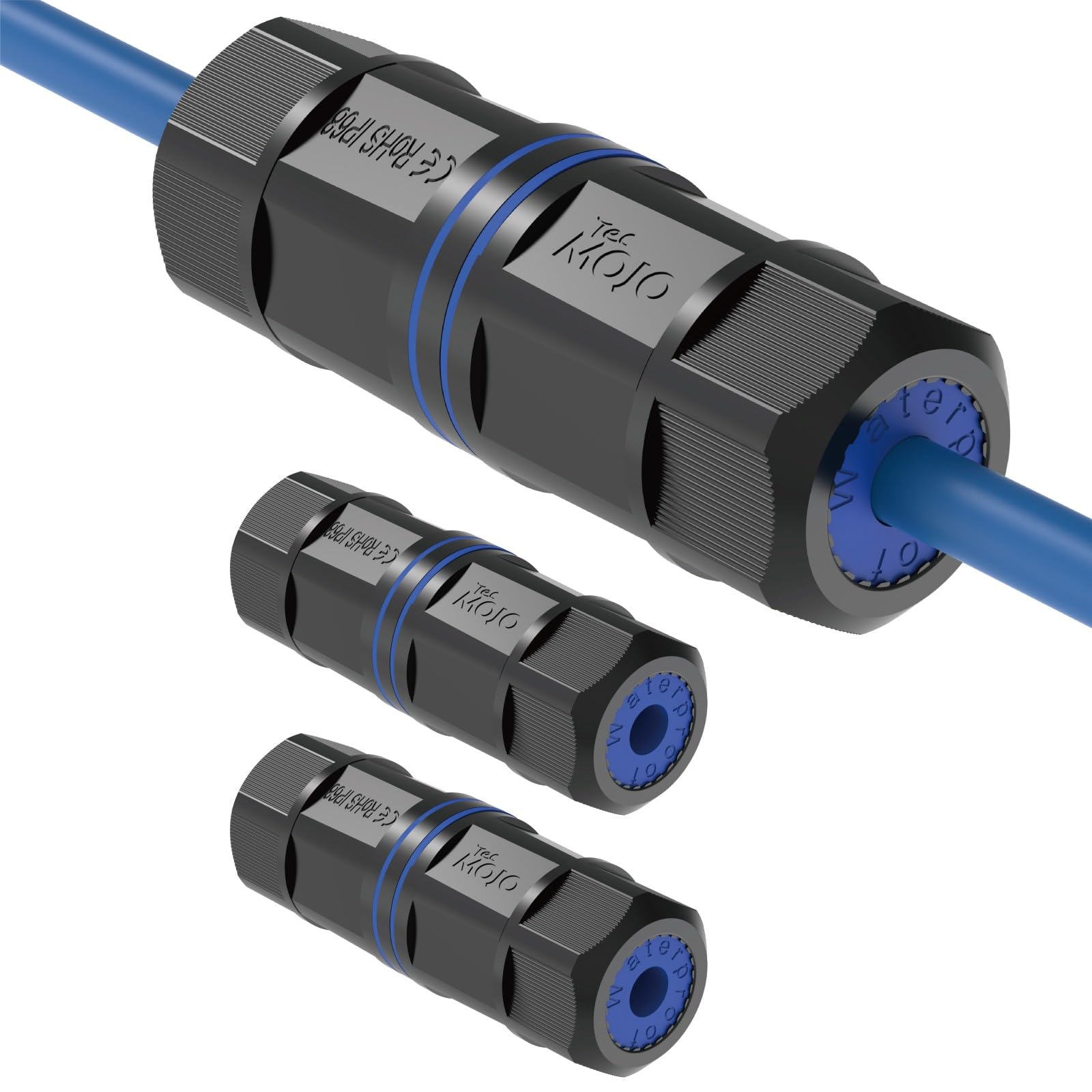 Tecmojo Wodoodporny łącznik Cat6, zewnętrzne złącze Ethernet IP68 do CAT6/CAT5E/CAT5, ekranowany przedłużacz Ethernet RJ45 do kamery IP i urządzenia PoE, 8.1 cm, 3 szt