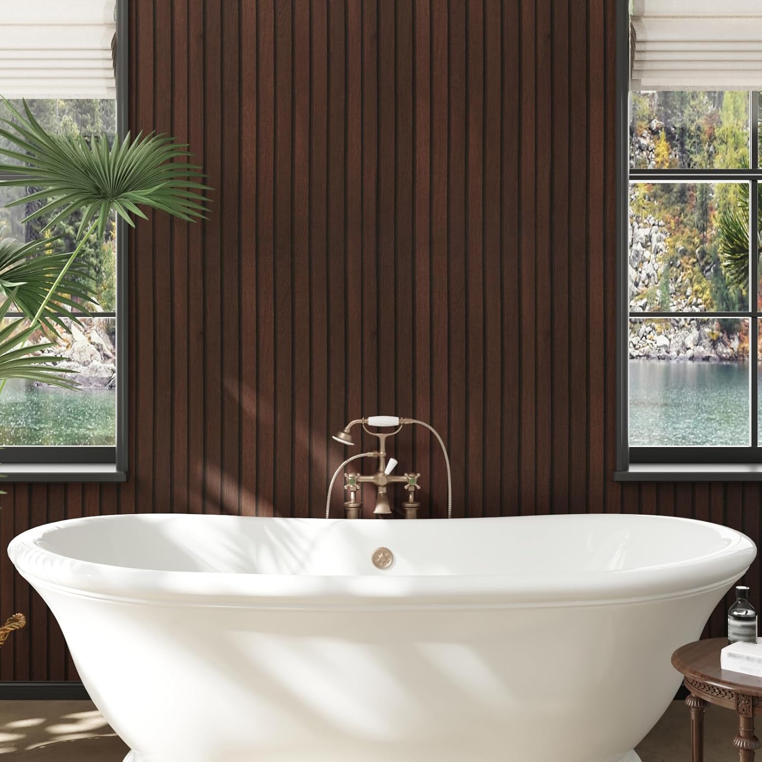 CRE8TIVE Dark Brown Wood Panel Wallpaper Peel and Stick Wood Slat Countertop Contact Paper Waterproof 12"x354" Self Adhesive Wooded Stripes Wood Grain Look Contact Paper for Farmhouse Classroom Walls