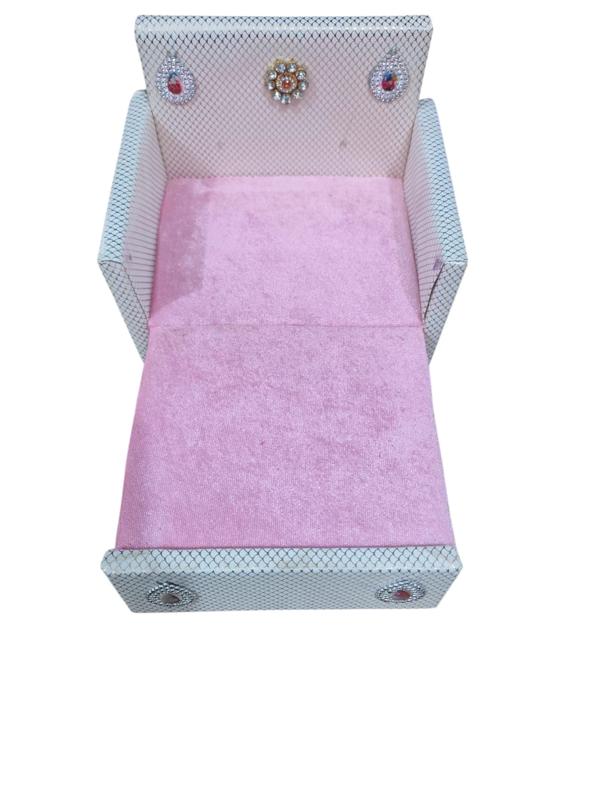 Pink & White Sofa Cum Bed | Foldable Mini Couch Bed with Crystal Embellishments | Multipurpose Seating & Sleeping Furniture | Compact Space-Saving Design for Home Décor (0-3 No) 1