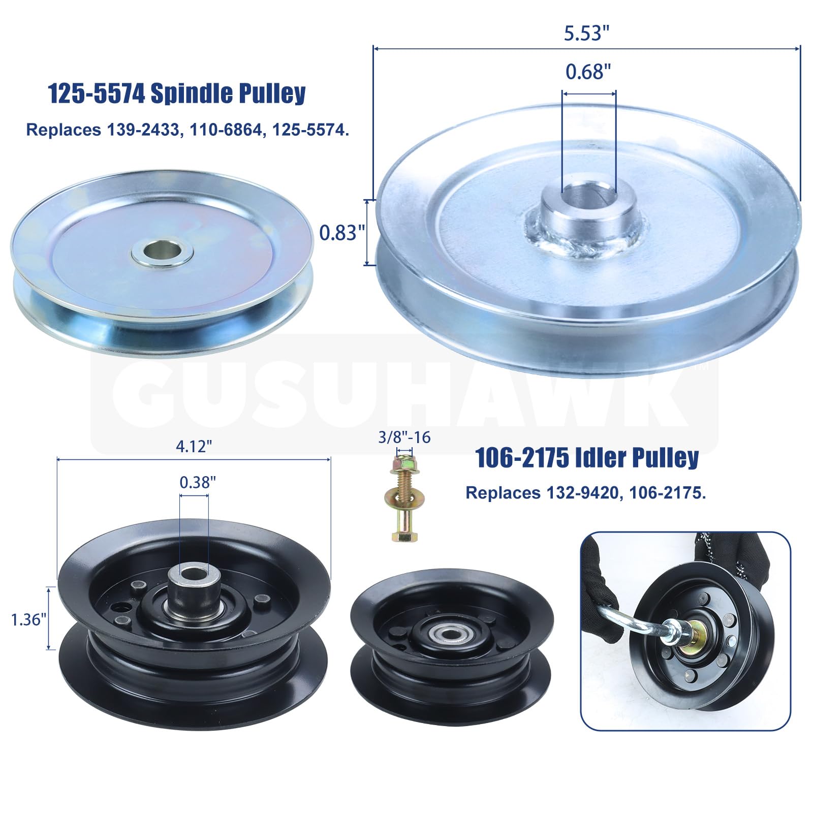 Paquete de 2 unidades de husillo 139-3214 con polea 125-5574 106-2175 polea loca sustituye al conjunto de husillo Toro 121-0751, eje 117-7439 para Toro Timecutter SS4200, SS4225, SS42355