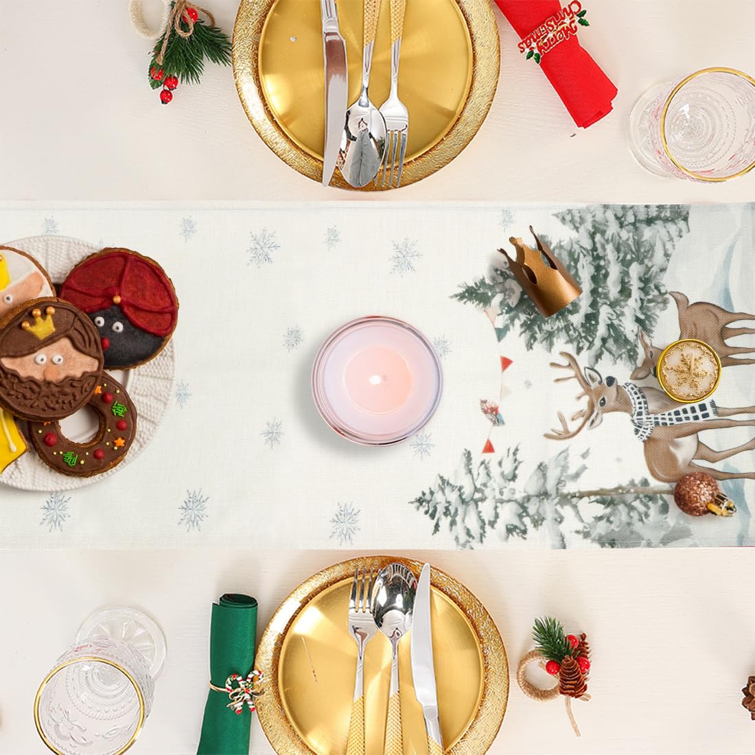Kerst Tafelkleed Digitale Print - Winter Sneeuwpop Rendier Kerstboom Eettafel Festival Decor Tafelkleed – koop de beste producten in de online winkel