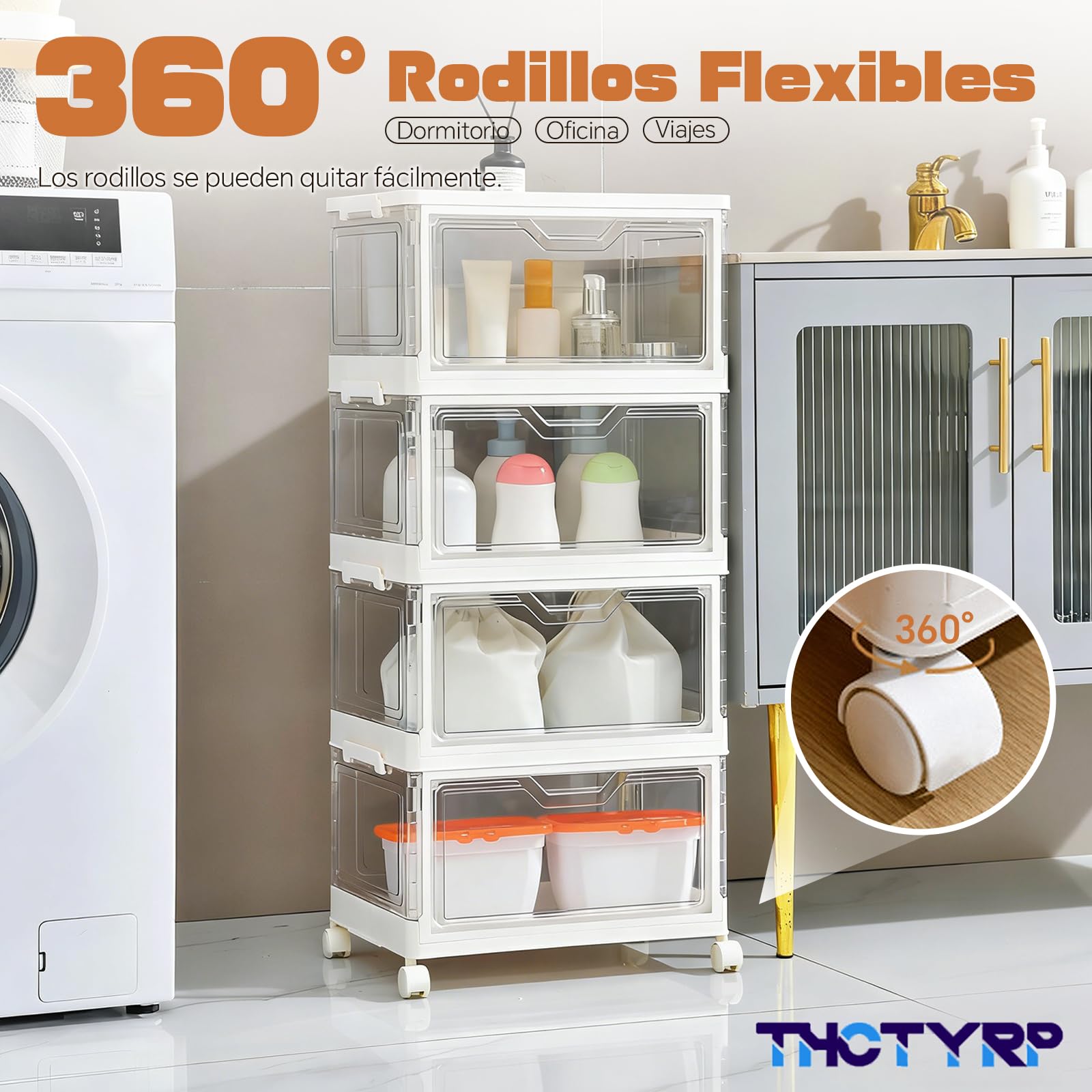 Caja de Almacenamiento 23L, 4 Unidades, Transparentes con Tapa | Apilables, Plegable, Con Puerta, Con Ruedas