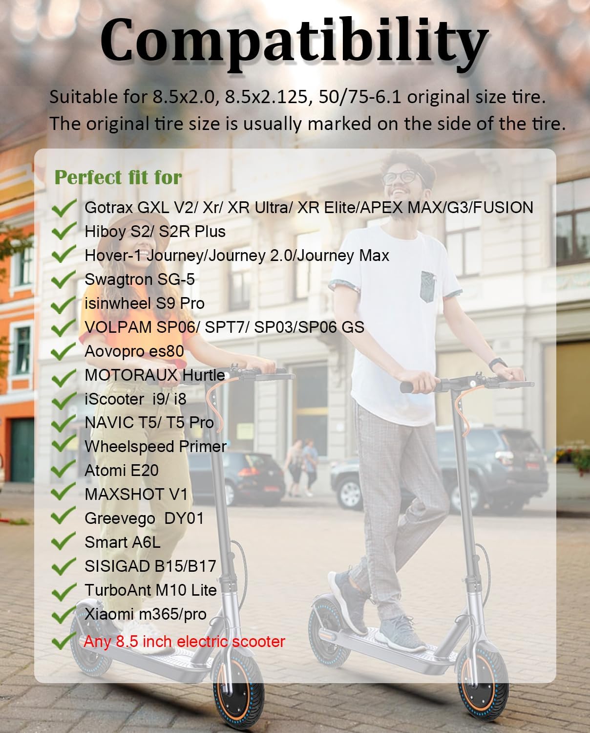 GYL 50/75-6.1 Scooter Tire: 8.5x2 Inch Solid Tires Replacement for Gotrax GXL V2 Apex XL XR Hiboy S2 MAX Xiaomi M365 Pro 2 Electric Scooter, 8 1/2X2 Rubber Front Rear Wheels Blue 2 Pcs