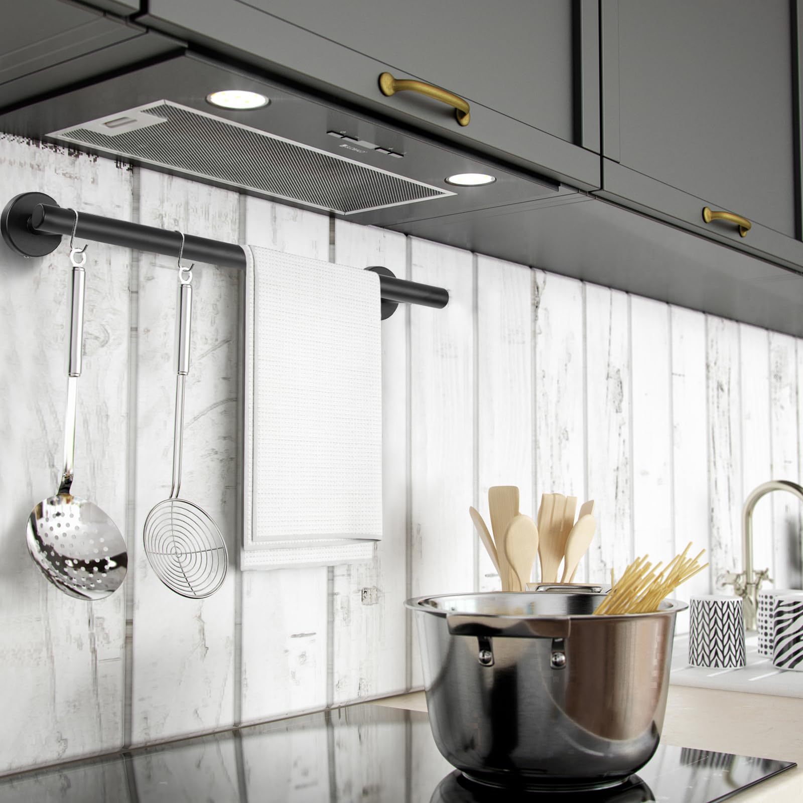 Toallero Montado en la Pared Acabado Cepillado de Acero Inoxidable 304 Pequeño Soporte de Toalla para Baño y Cocina 40cm (Negro)