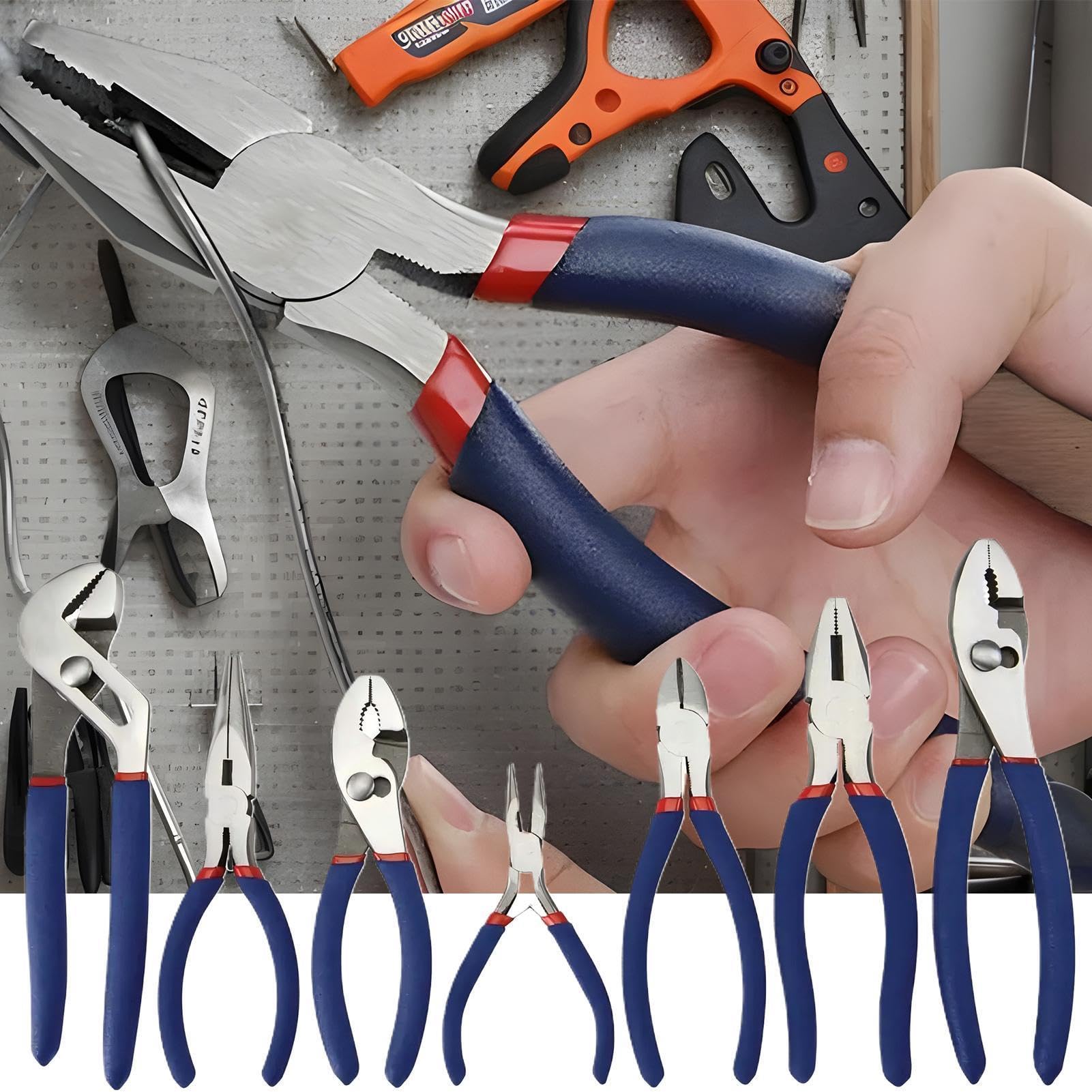 Kit di pinze - Pinza a becco lungo e multipresa,Kit 7 pezzi pinze e chiavi - per auto, esterno, costruzione, casa, fai da te, giardino, officina, impianto idraulico, elettricità, tempo libero creativo
