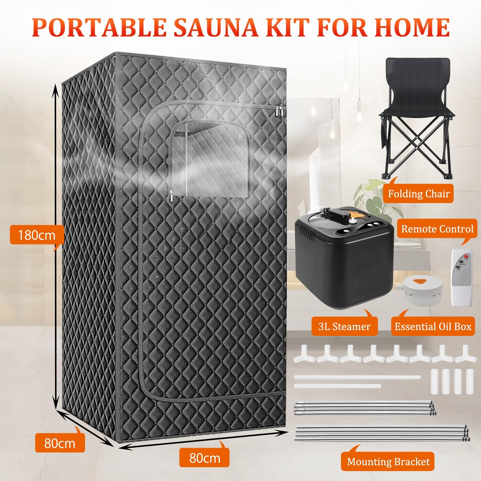 Sauna mobile, sauna à vapeur 3L pour la maison, sauna mobile extérieur, mini sauna pour la maison, accessoires de sauna avec générateur de vapeur 1000W & 3L, chaise de sauna, télécommande