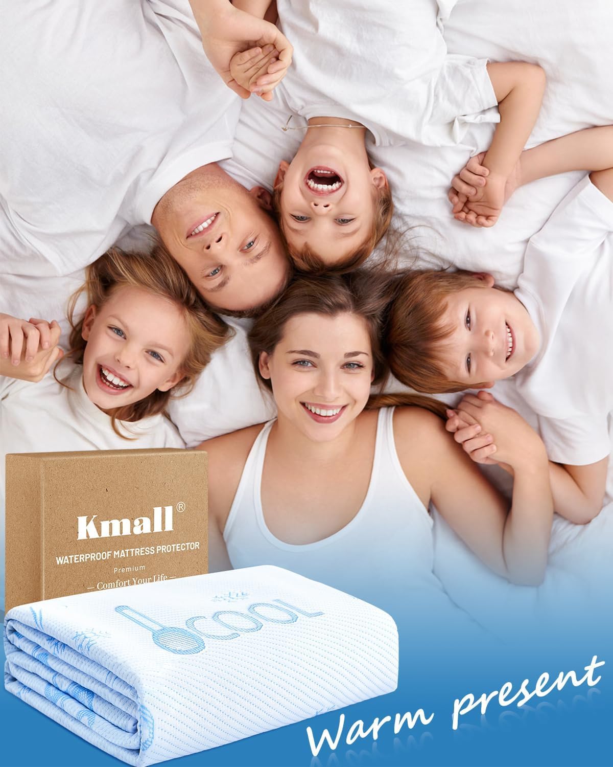 Premium Cooling King Size Mattress Protector - 100% Waterproof & Breathable Cool 3D Air Fabric Bed Mattress Cover, Ultra Soft Noiseless Mattress Pad for 8"-21" Deep Pocket, Machine Washable (Blue)