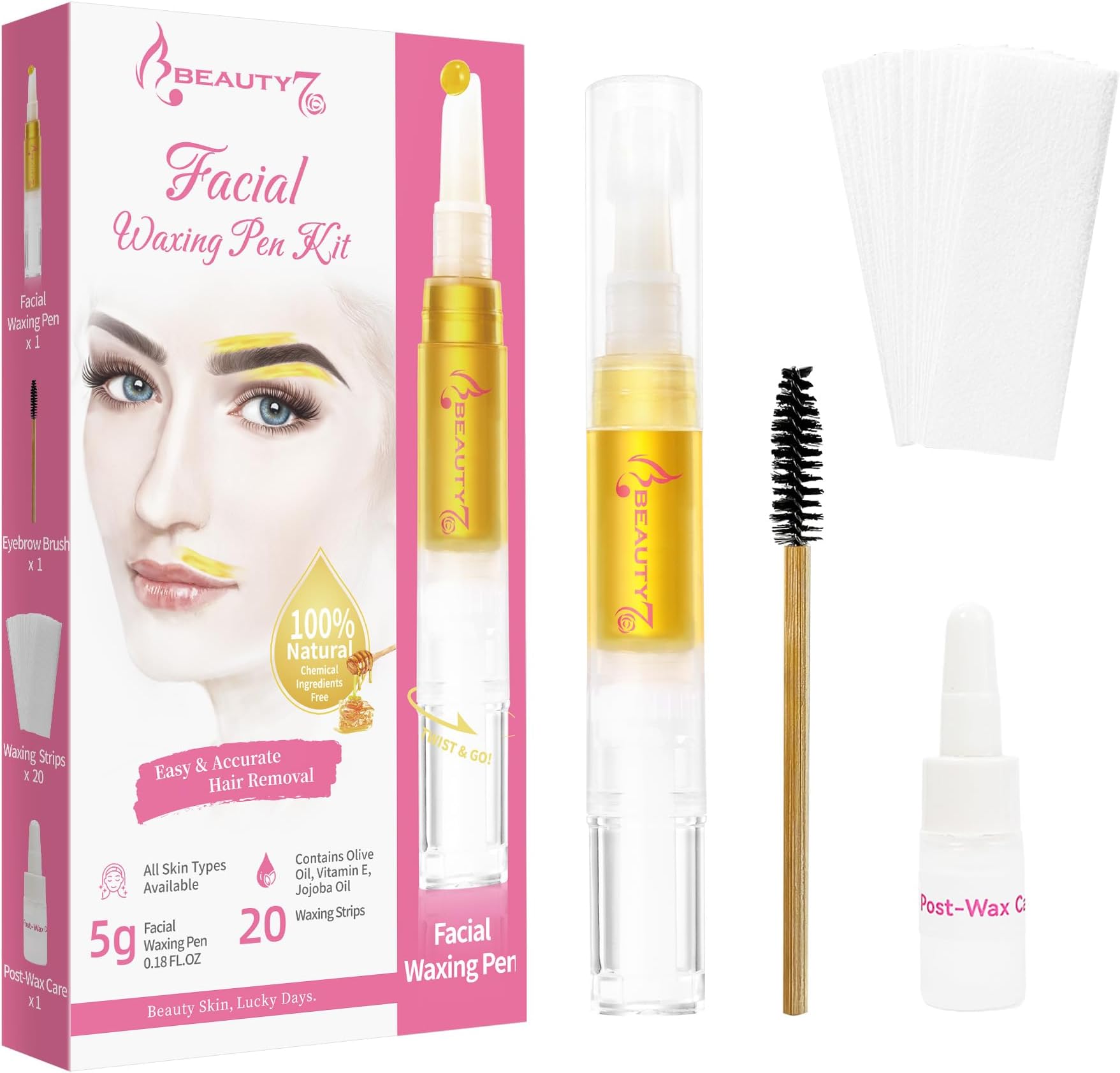 Beauty7 Eyebrow Wax, Face Waxing, Facial Hair Removal for Upper Lip Cheeks Chin, Eyebrow Shaper Wax, Waxing Strips for Women