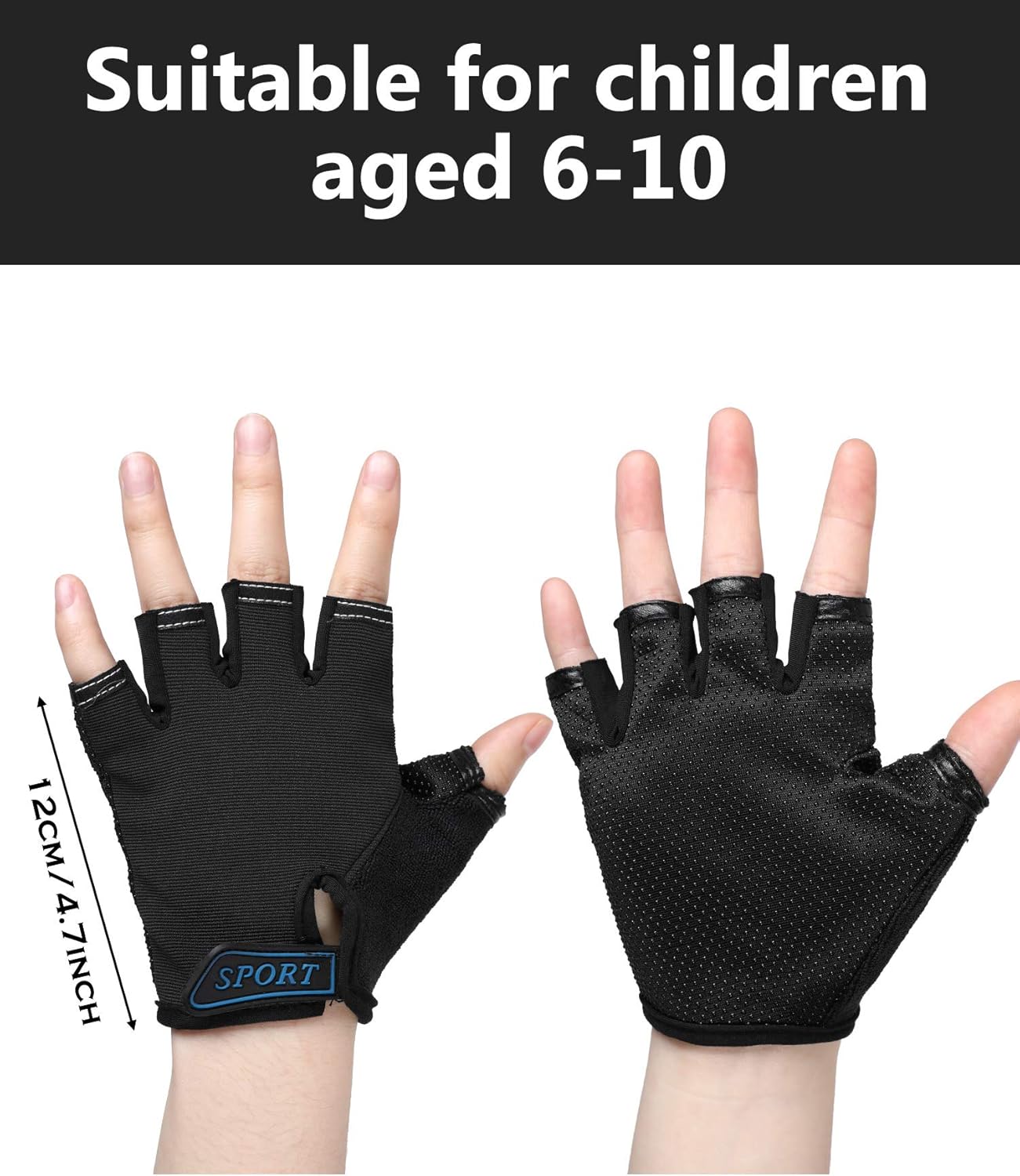 SATINIOR 4 Pairs Kids Cycling Gloves Half Finger Bike Gloves Non-Slip Mitten Sport Gloves for Boys and Girls (Black, Camouflage, 6-10 Years) : Clothing, Shoes & Jewelry