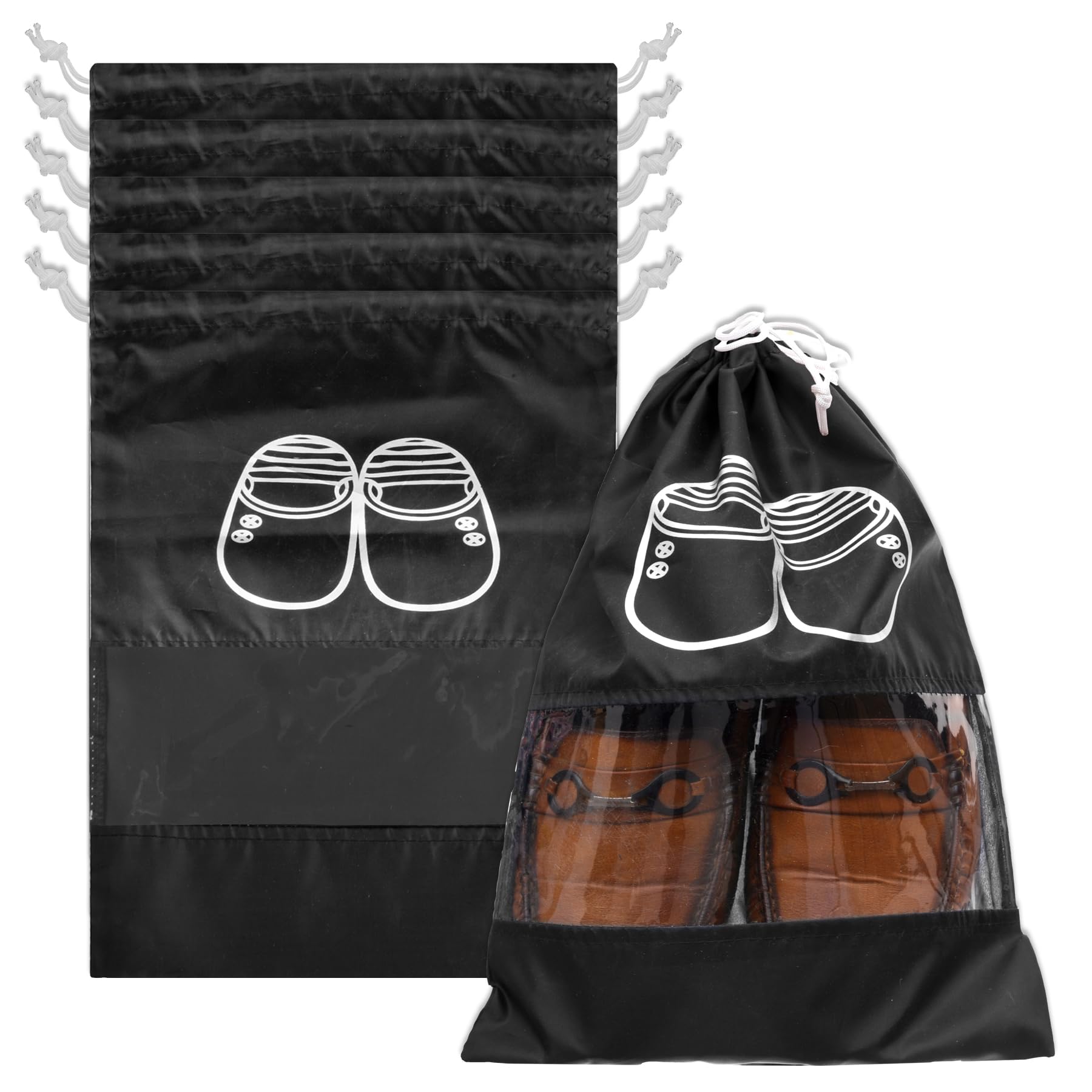 Urbane Home Shoe Cover | Travel Shoe Storage Bags | Polyester Storage Bags | Drawstring Shoe Cover | Clear Transparent Shoe Storage Organizer | Pack of 6 | Black-image-25