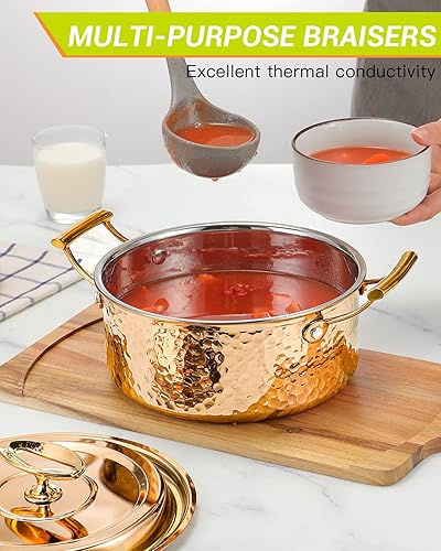 Miniatura 5 de DAEDALUS Olla Pro de 7.5 cuartos de galón con tapa recubierta de cobre martillado y núcleo de triple capa de 0.098 pulgadas, 3 veces más gruesa,