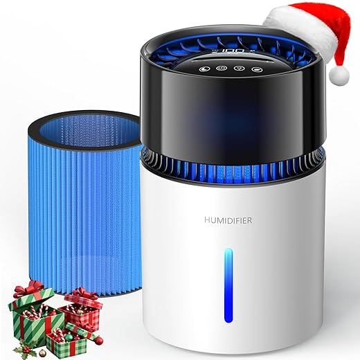 3L Mist-Free Evaporative Humidifier for Bedroom, Top Fill Humidifier Work with Tap Water, Touch Control,USB Powered, Sleep Mode, Night Light,1–8H Timer, Easy-Clean Design for Home Office