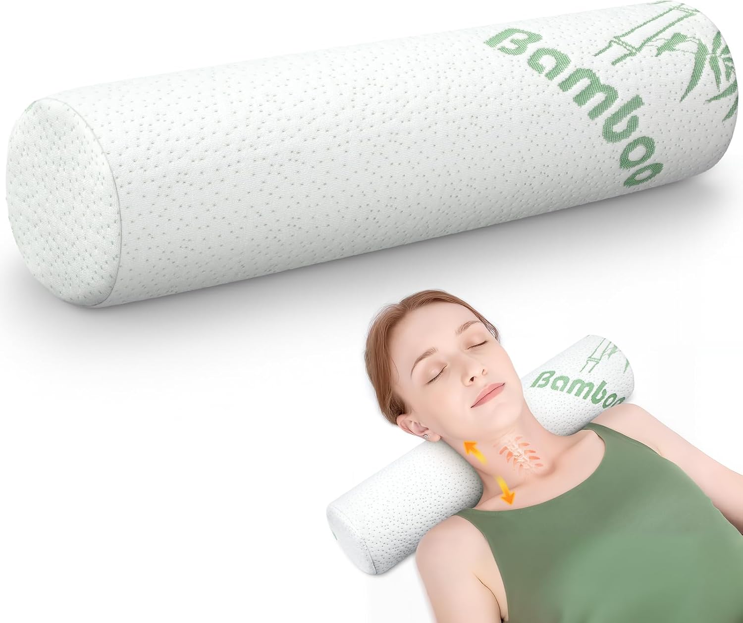 Bucherry 1 Pcs 18 x 4 Inches Cervical Neck Roll Memory Foam Pillow Cylinder Bolster Pillow for Bed Round Neck Support with Removable Washable Cover for Sleeping Travel Yoga Legs Back Lumbar