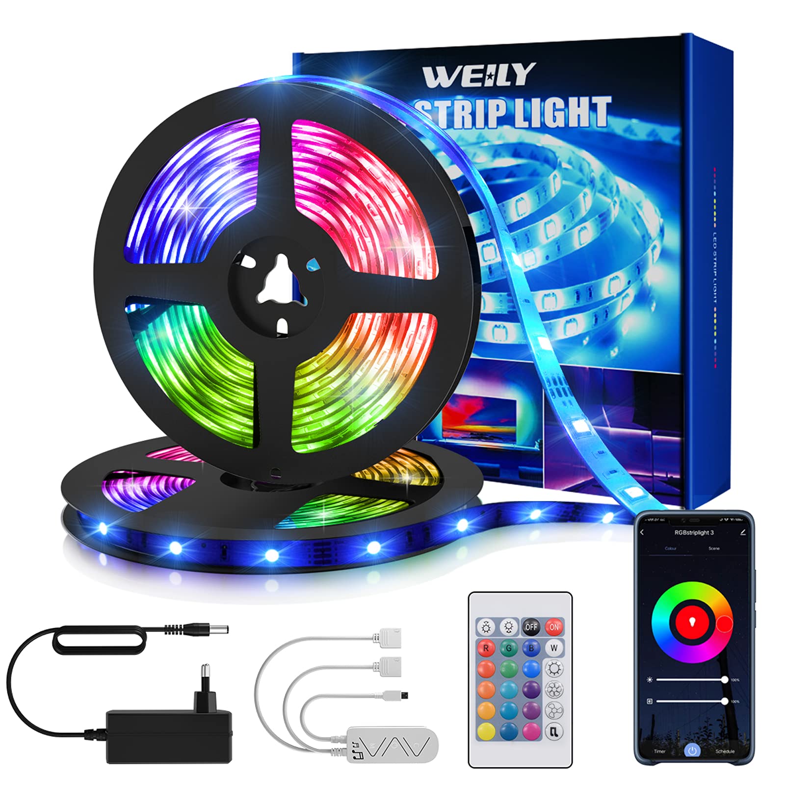 Weily LED Strip 15 m Flexible Colour Changing Smart WiFi Control 450 LED RGB Light Strip for Home Decoration [Energy Class A ++].