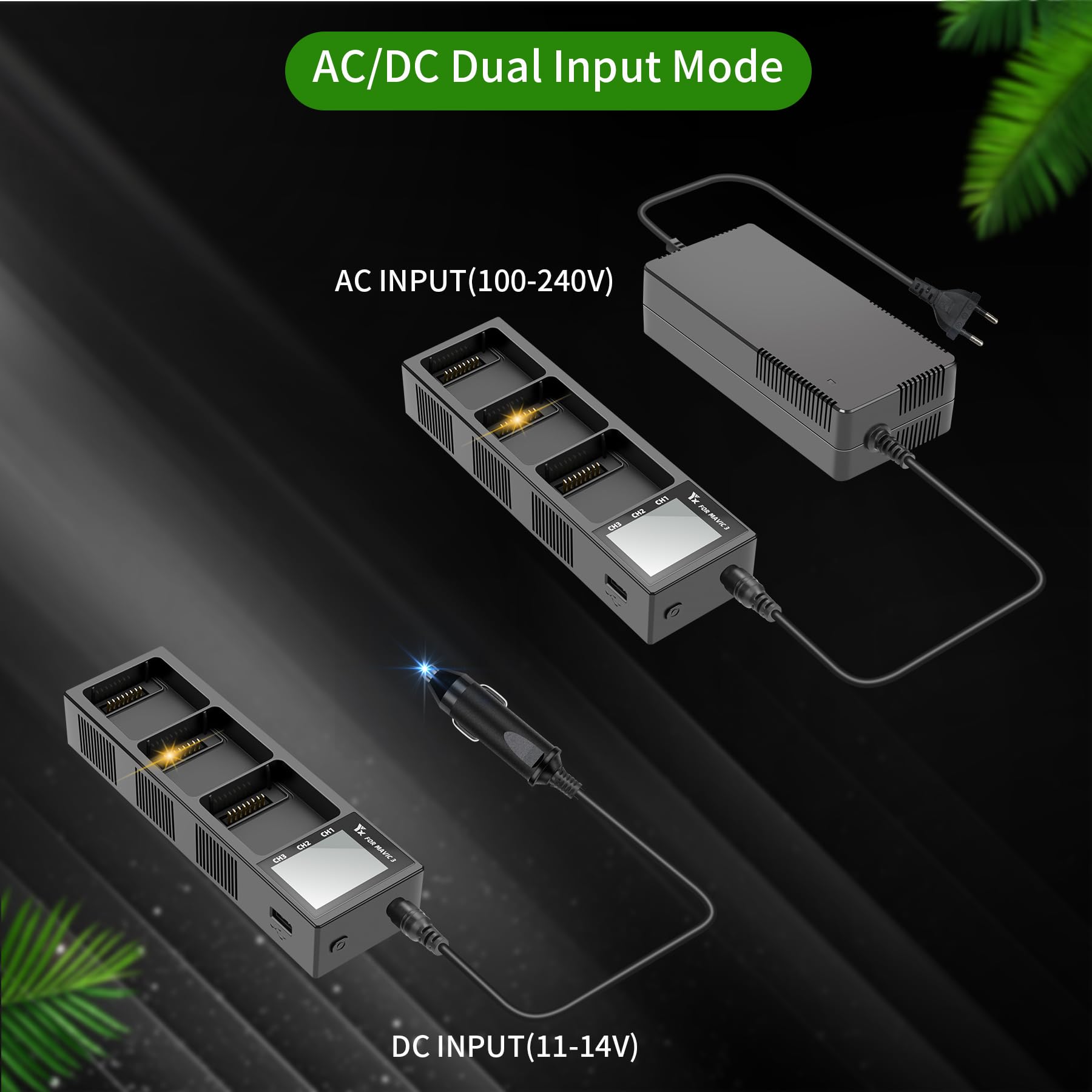 Caricabatterie LCD da Muro e da Auto per DJI Mavic 3,Mavic 3 Classic/Pro/Cine Drone, 4 in 1 Caricatore,Ricarica 3 Batterie, Stazione di Ricarica Carica Batteria Accessori