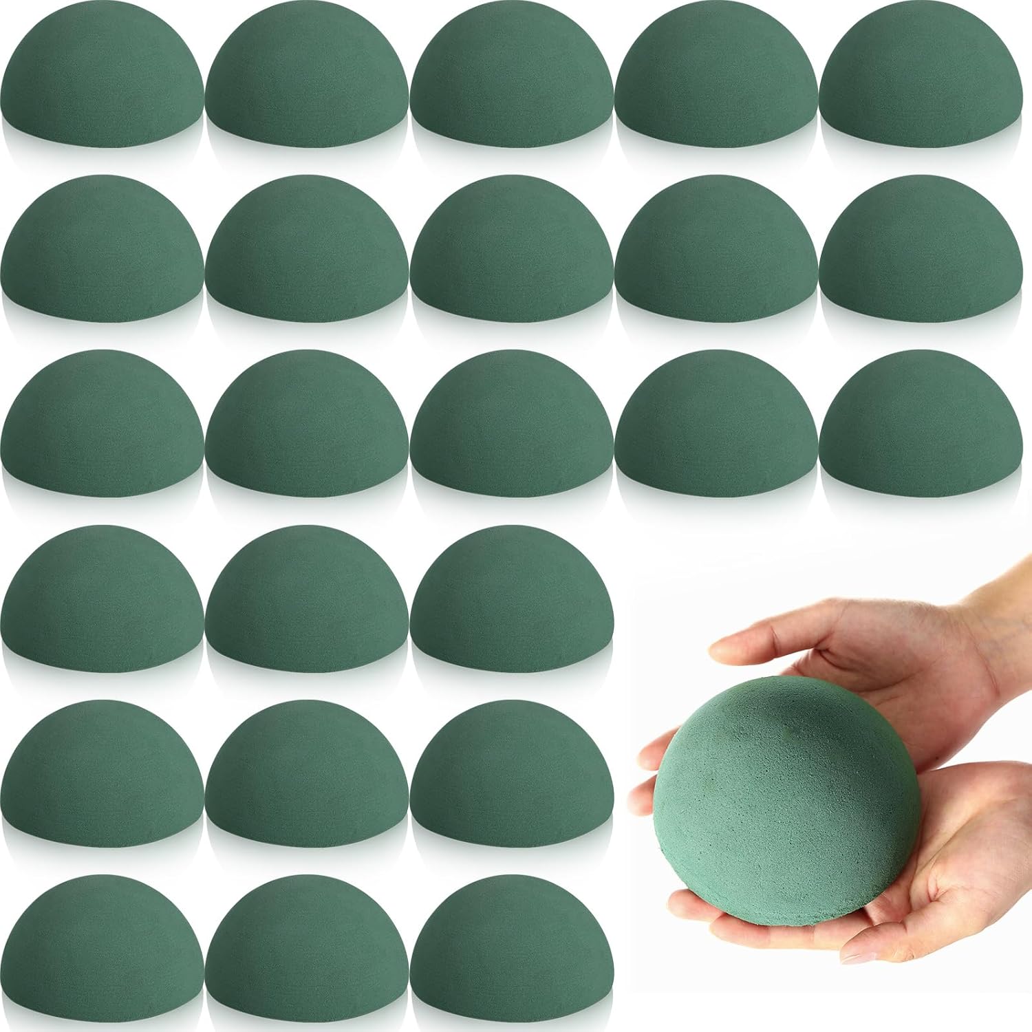 Frienda 24 Pack Floral Foam Round Large 4.72 x 2.36'' Dry Foam Half Ball Green Circles Block DIY Flower Craft for Artificial Plant Floral Arrangement Supplies