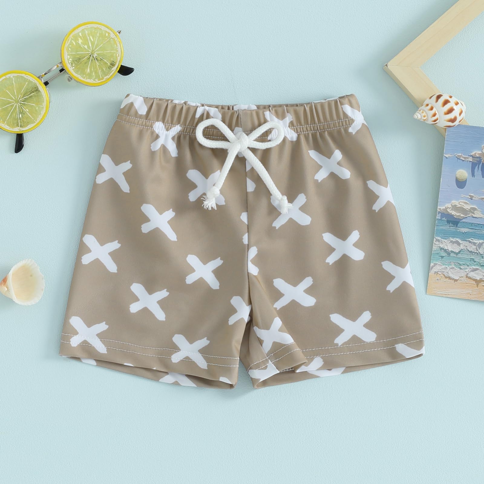 GINEVSAL Baby Boy Swimsuit Shorts Fashion Print Elastic Waist Shorts Baby Beach Board Shorts (Coffee X, 12-18 Months)