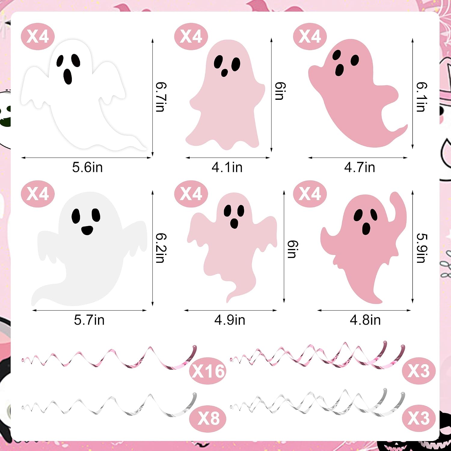 30 PCS Halloween Ghost Hanging Swirl Decoration Halloween Pink Ghost Ceiling Hanging Streamers Cute Ghosts Themed Ceiling Swirl Streamer for Kids Birthday Themed Party Home Decoration