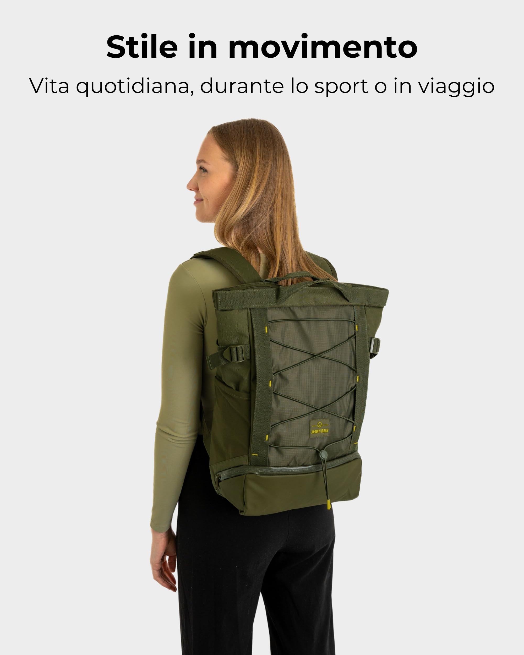 Johnny Urban Zaino Uomo Donna Verde - Harper - Zainetto Da Viaggio Sport Tempo Libero Con Molti Scomparti - Scomparto Per Porta PC 16 Pollici - Idrorepellente