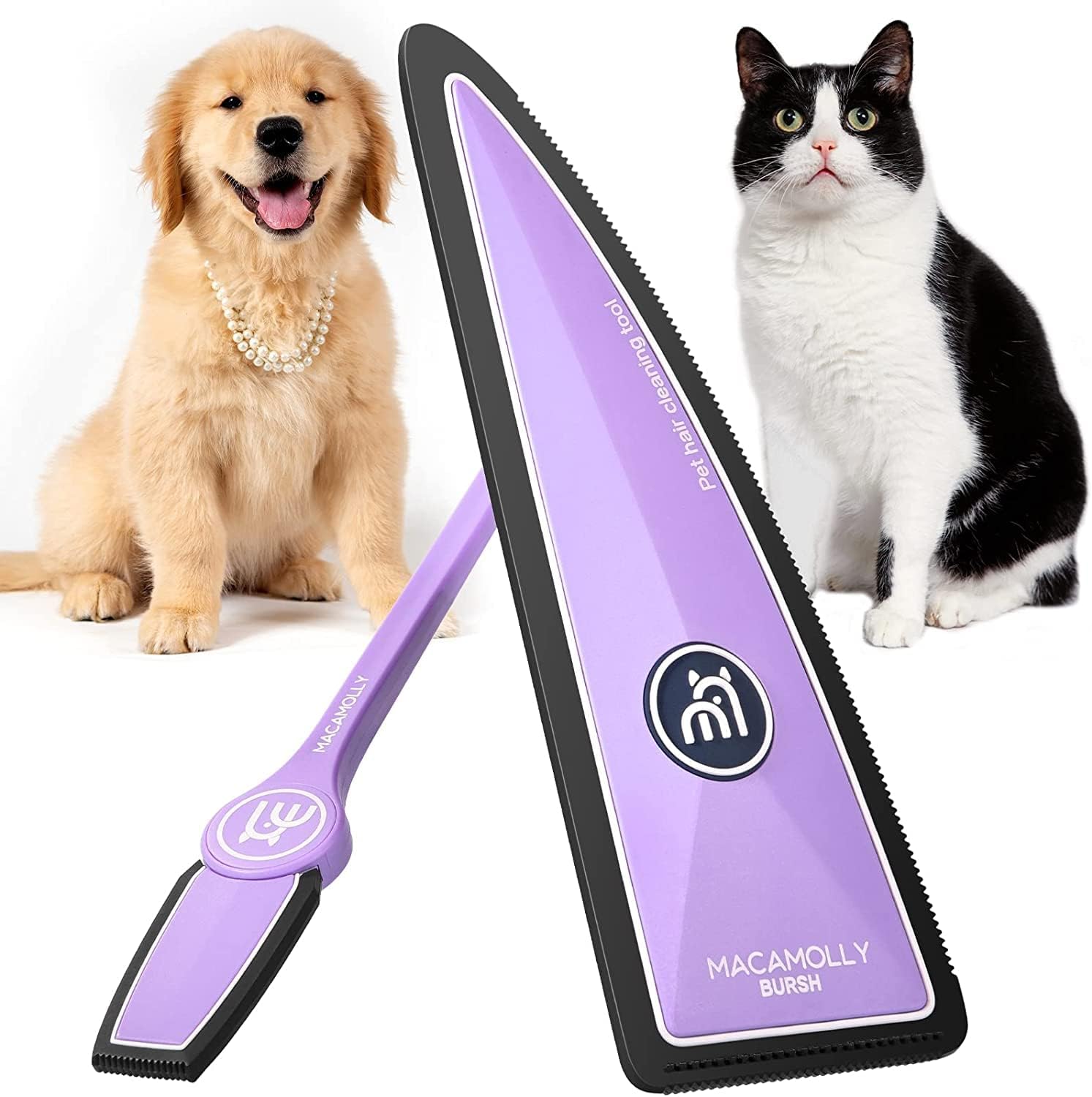 Macamolly Pet Hair Remover for Car Detailing Supplies,Friendly to Leather,Extra One Long-Handle Brush to Clean Corners,Reusable Cat and Dog Hair Remover for Couch,Furniture,Carpet,Clothes and Bedding