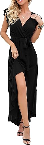 Miniatura 6 de GRECERELLE 2024 - Vestido largo para mujer, estampado floral, bohemio, cuello en V, cruzado, para invitada de boda, graduación, fiesta