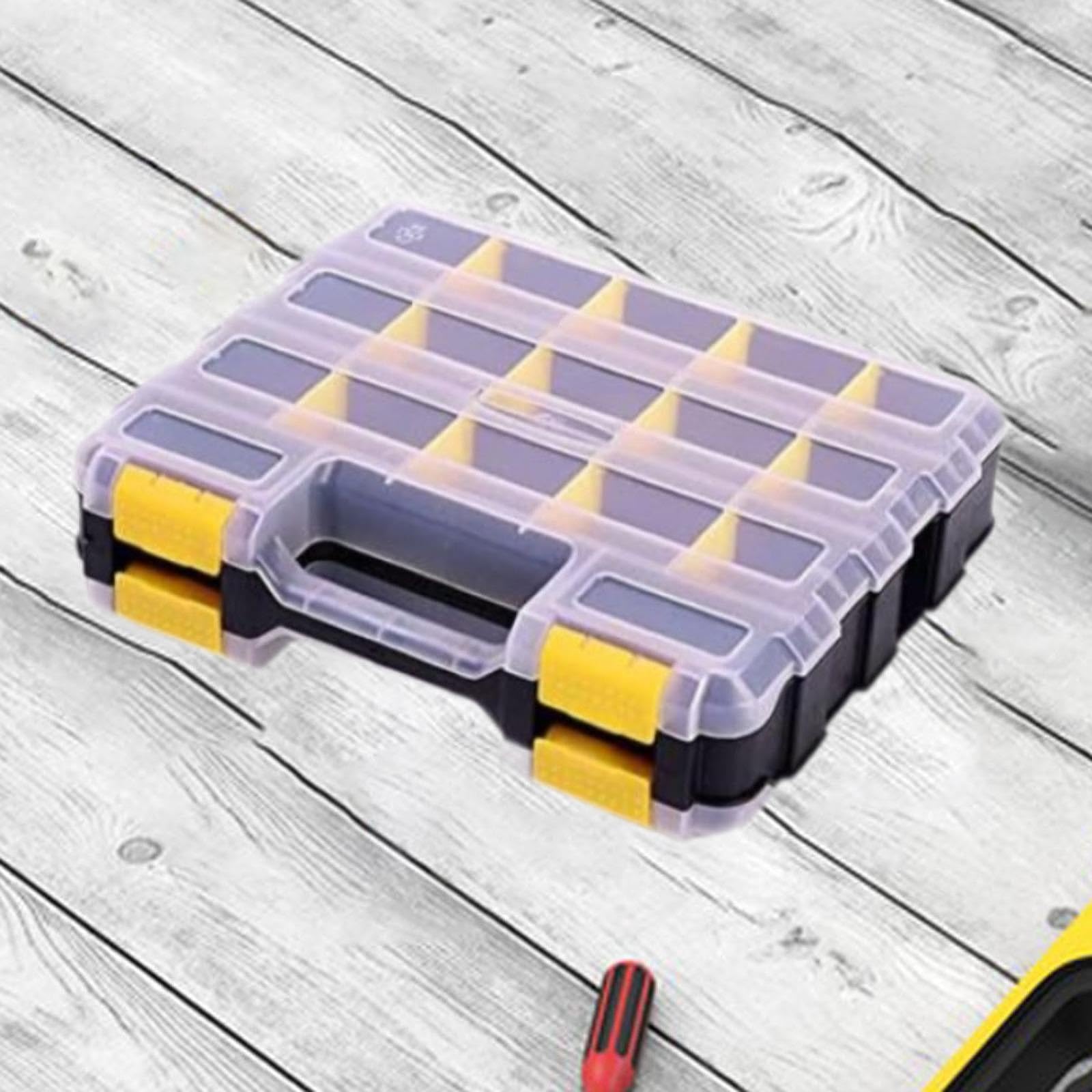 Caja Organizadora de Tornillos Doble Cara con Divisores Móviles Caja Portátil para Tornillos Tuercas Clavos Piezas Pequeñas Adecuada para Trabajo en T, Amarillo