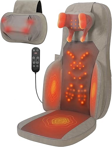 Shiatsu Masajeador de cuello y espalda con calor, amasado 3D y vibración, cojín de masaje de espalda completa para aliviar la rigidez muscular,